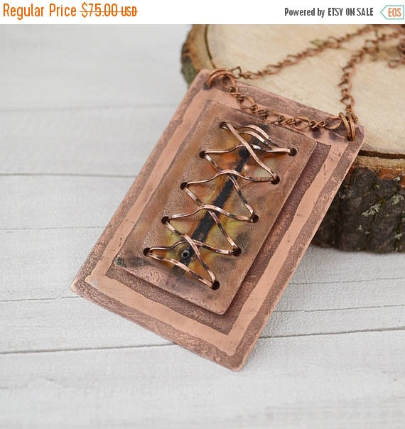 Свадьба - ON SALE Corselette copper necklace Copper pendant Big pendant Three-dimensional necklace Metalwork necklace Gift for him Pickled hammered co