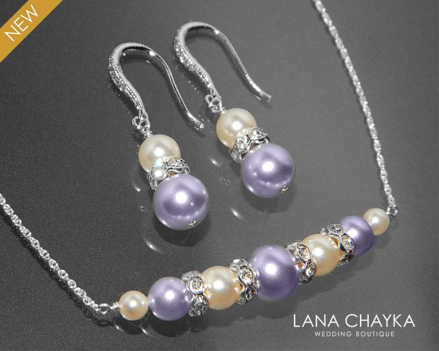 زفاف - Lavender Ivory Pearl Jewelry Set Bridal Pearl Earrings&Necklace Set Swarovski Lavender Ivory Pearl Jewelry Bridesmaid Jewelry Prom Jewelry - $35.90 USD