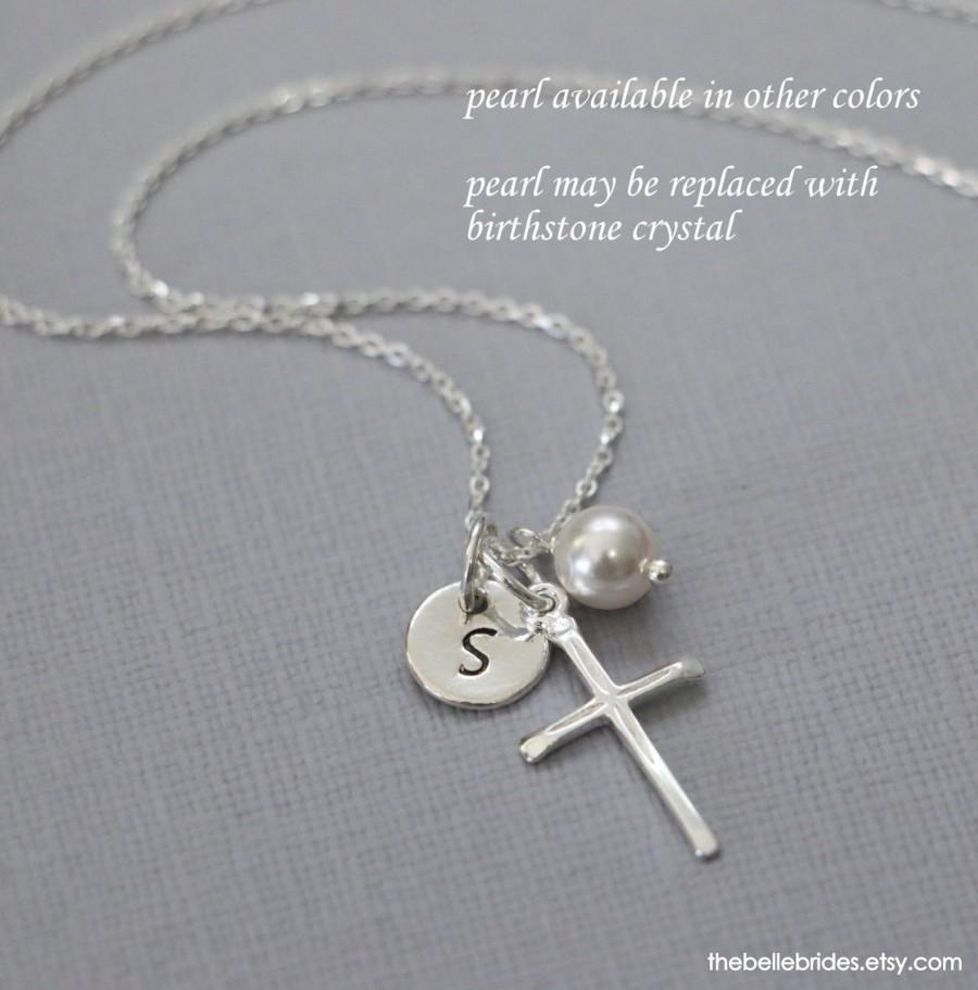 زفاف - Personalized Cross Necklace, Sterling Silver Cross Necklace, Tiny Cross Necklace, Confirmation Gift, Flower Girl Gift, Baptism Gift