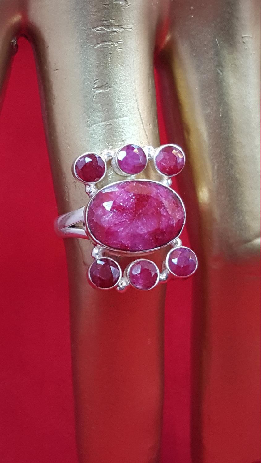 زفاف - Sterling Silver Ring 925 Stamped.Genuine Faceted Red Ruby.Wedding N Engagement Ring.Solitarie Ring.Promise Ring.Handmade Ring.R271