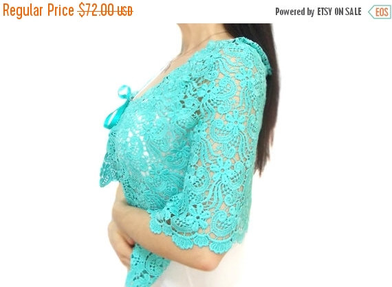 Hochzeit - ON SALE Guipure Lace Shawl, Free Shipping, Bridal Top Wear Shrug, Lace Capelet, Scarf, Green, Emerald, Costume Design, Mother of the brides - $61.20 USD
