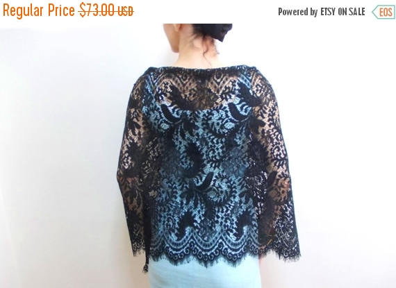 Mariage - ON SALE Free Shipping, Guipure Lace Black Shawl, Prom dress shawl, Long lace stole wrap scarf, French Lace Shawl, pregnancy gift, XL, Plus s - $62.05 USD