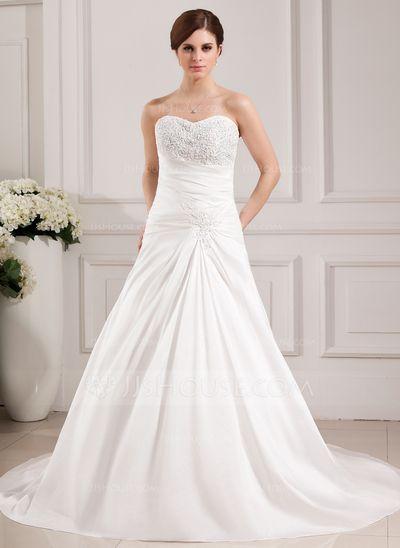 Свадьба - A-Line/Princess Sweetheart Chapel Train Taffeta Wedding Dress With Ruffle Lace Beading (002000468)