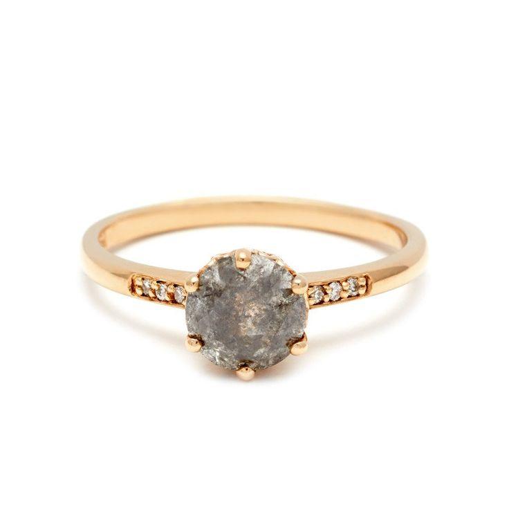 Hochzeit - Hazeline Solitaire Ring - Yellow Gold & Grey Diamond (.89ctw)