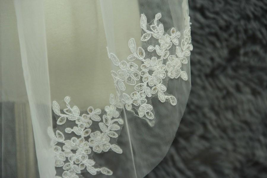 زفاف - 1 Layer Applique lace veil Wedding veil White Ivory Bridal Veil Elbow veil Combs veil