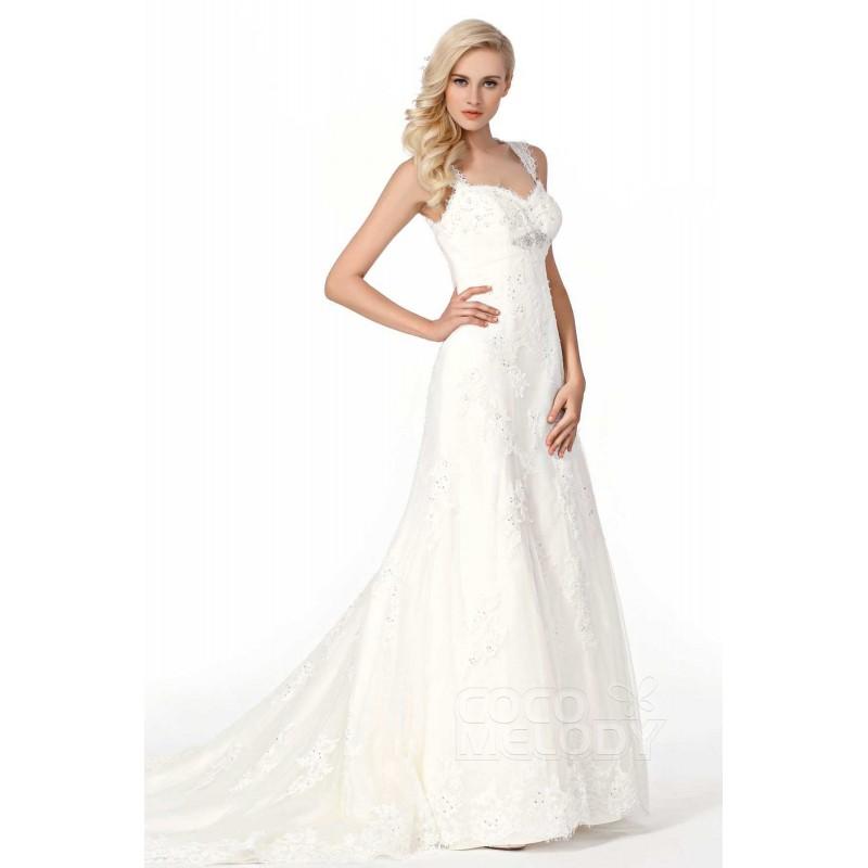 Hochzeit - Chic Straps Court Train Lace Sleeveless Open Back Wedding Dress - Top Designer Wedding Online-Shop