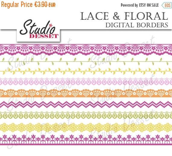 زفاف - 70% OFF - Lace Borders, Floral Border Cliparts, 40 Digital Edges, Spring Leaves and Flowers in Pink, Purple, Orange, Green, C197