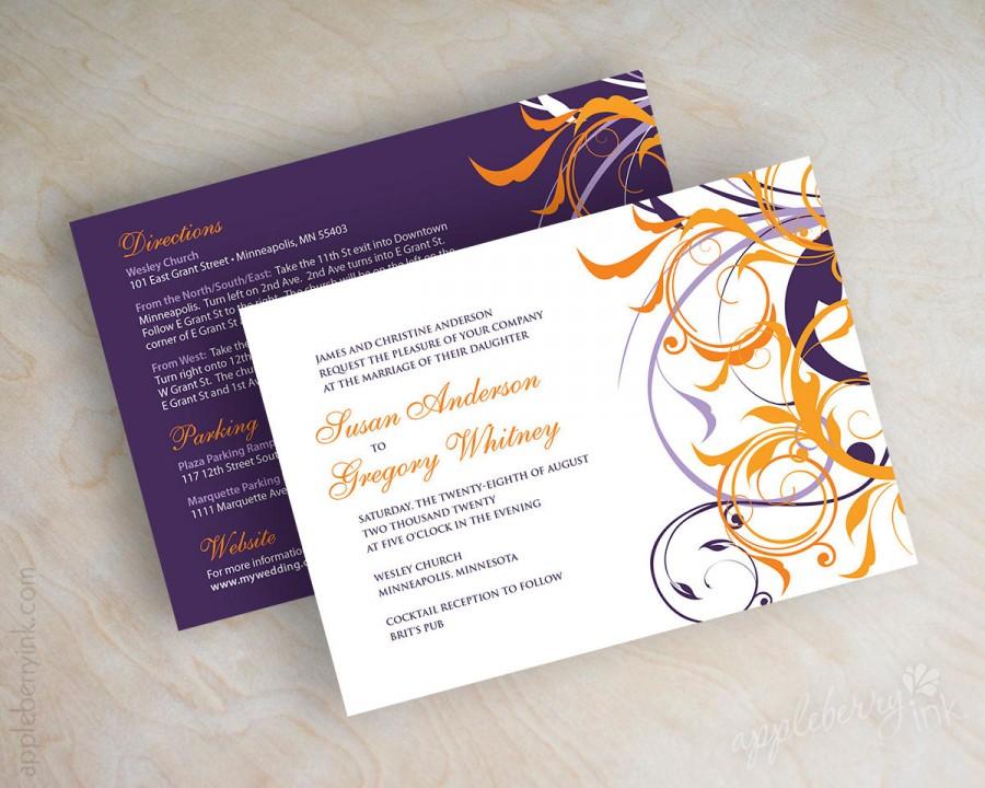 Свадьба - Purple and orange wedding invitations, wedding invitation cards, personalised wedding invitations, Lania