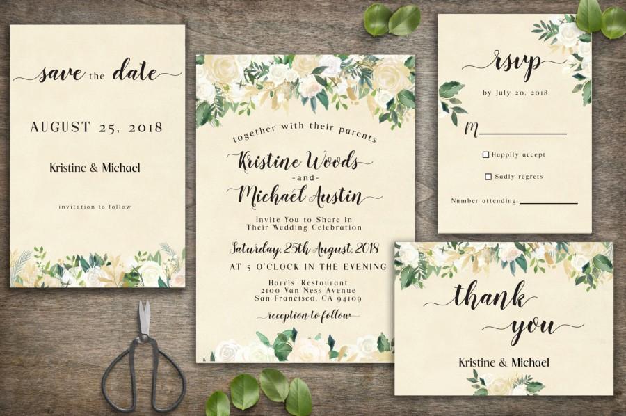 Hochzeit - Wedding Invitation Template Floral, Wedding Invitations, Printable Wedding, Floral Wedding Invitation, Wedding Invitation, Elegant Wedding