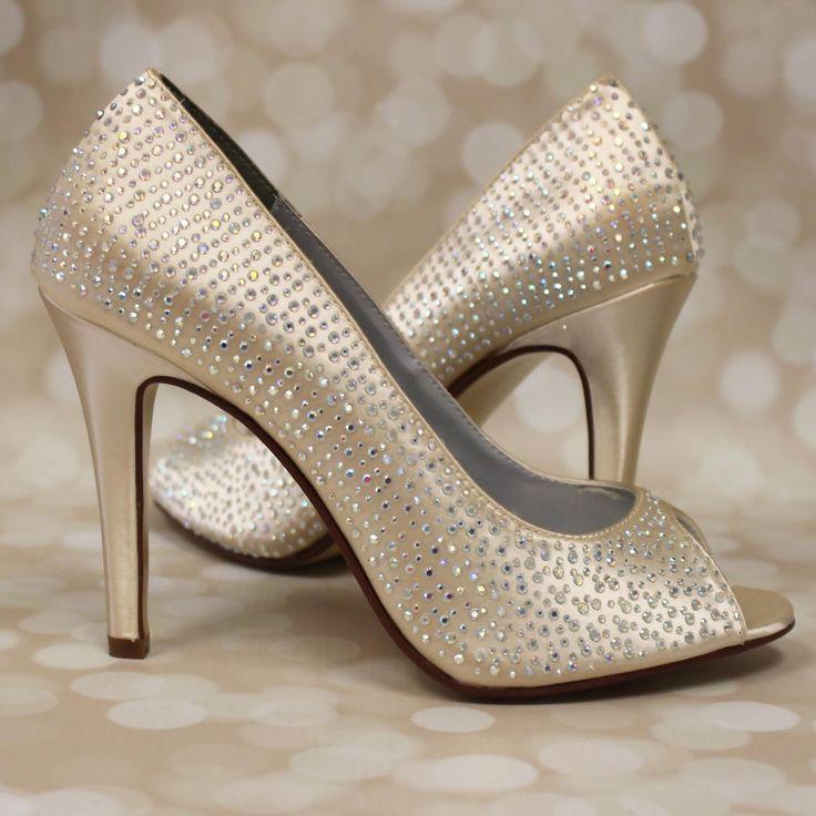 Mariage - Eliza Crystal Covered Platform Peep Toe Wedding Shoes By Benjamin Walk