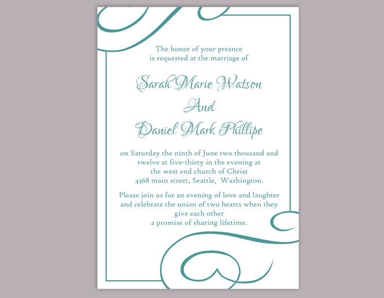 Hochzeit - Wedding Invitation Template Download Printable Wedding Invitation Editable Invitation Elegant Teal Wedding Invitation Blue Invitations DIY - $6.90 USD