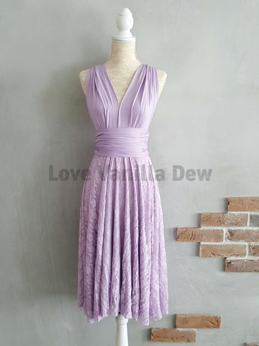 زفاف - Bridesmaid Dress Infinity Dress Lilac Lace Knee Length Wrap Convertible Dress Wedding Dress