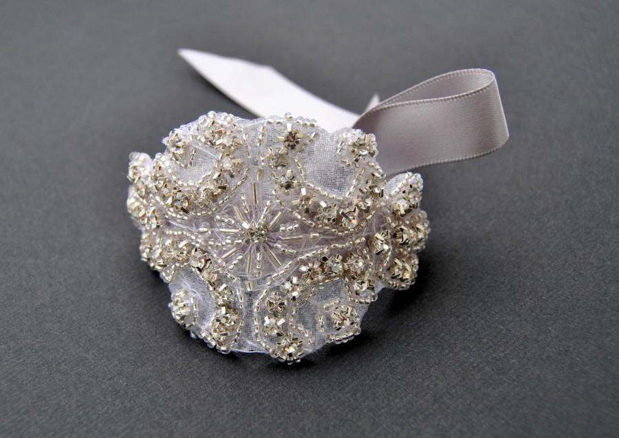 زفاف - Rhinestone beaded cuff bracelet- bridal, bridesmaid cuff bracelet,bridal bracelet, beaded crystal cuff