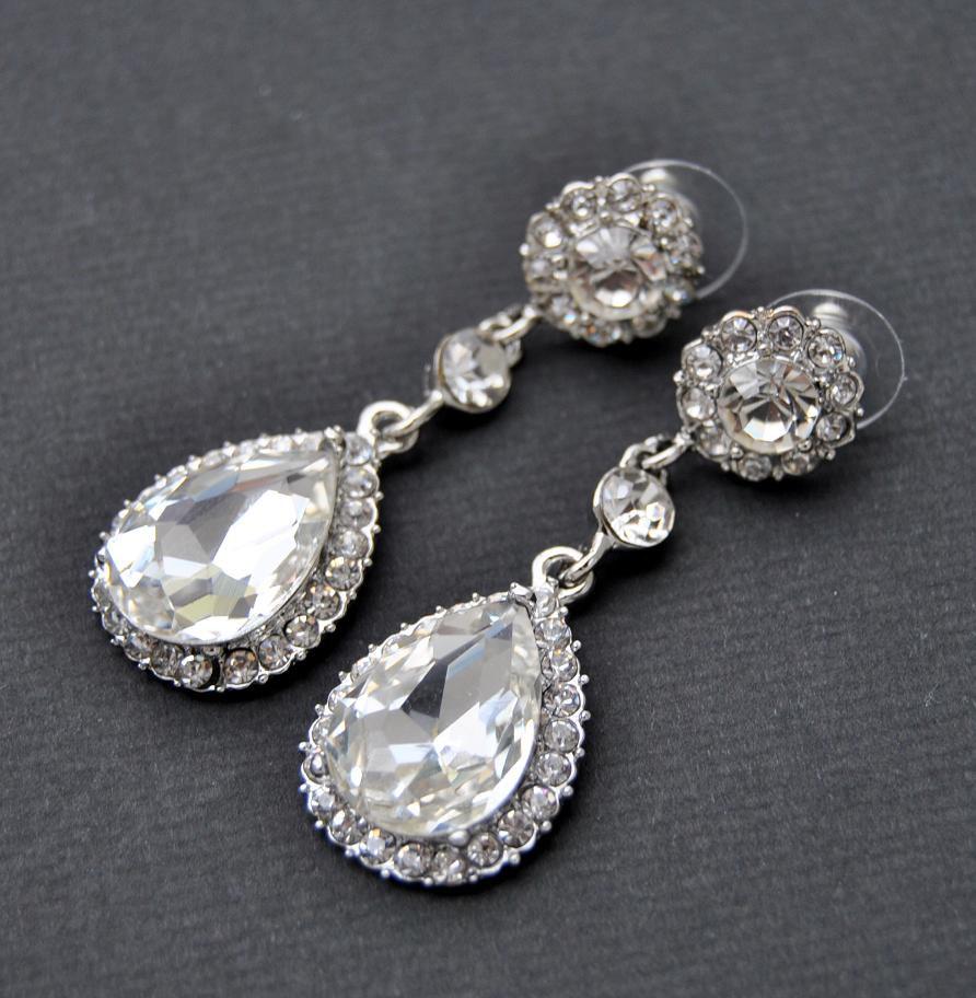 Wedding - Crystal Bridal Earrings Wedding Long Bridal earrings Bridal chandeliers Bridesmaids Chandelier Great Gatsby 1920s Jewelry Crystal Earrings