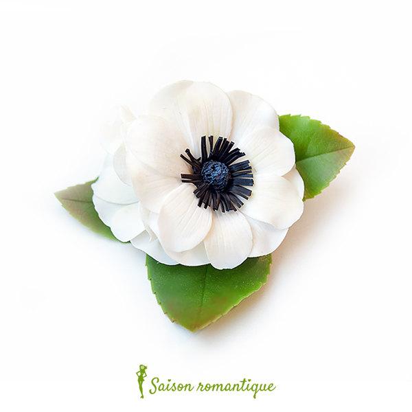 زفاف - Hair clip Winter Tale Anemone - Polymer Clay Flowers - Wedding Accessories