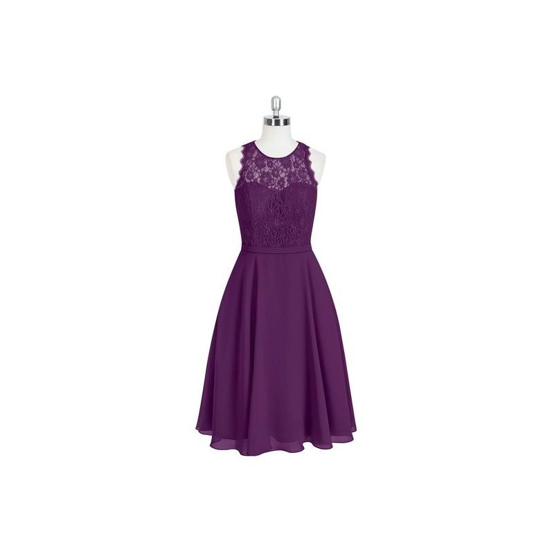 زفاف - Grape Azazie Sylvia - Scoop Chiffon And Lace Knee Length Back Zip Dress - Charming Bridesmaids Store