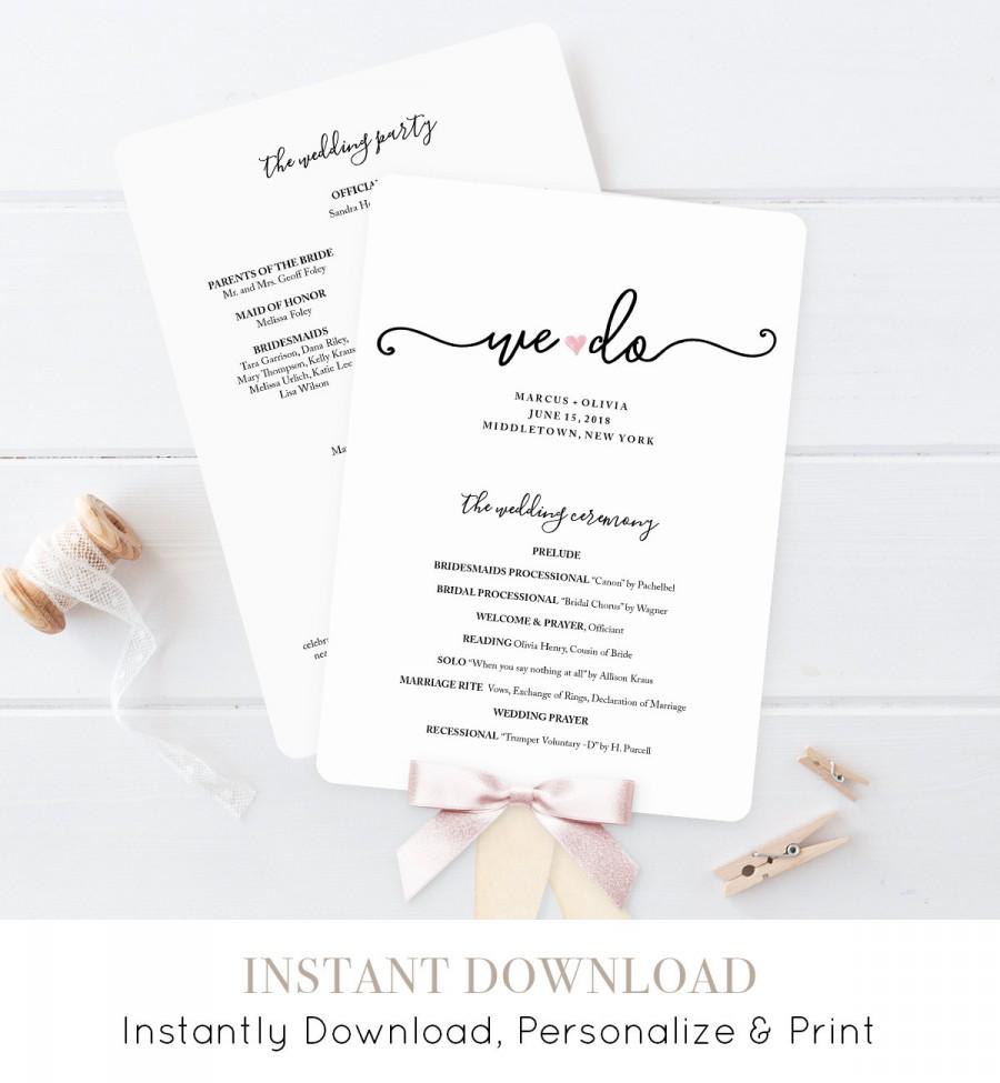 Hochzeit - Wedding Program Printable, Wedding Program Template, Printable Ceremony Template, Fan Program, Order of Service, Instant Download #030-402WP