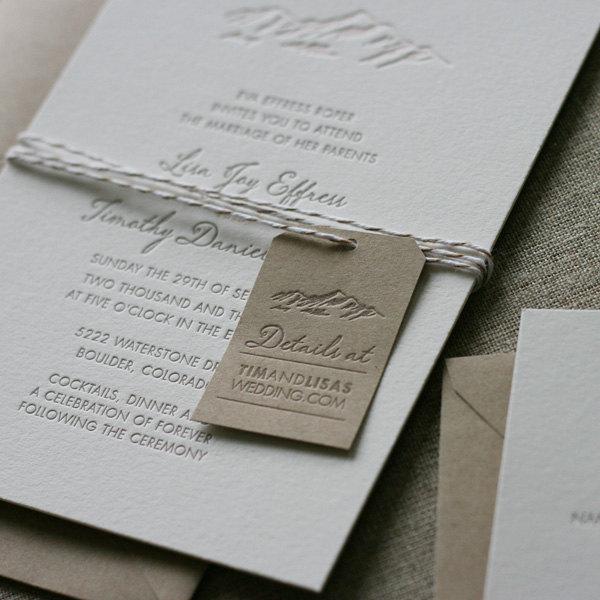 Hochzeit - Letterpress Wedding Invitation, Elegant Mountain