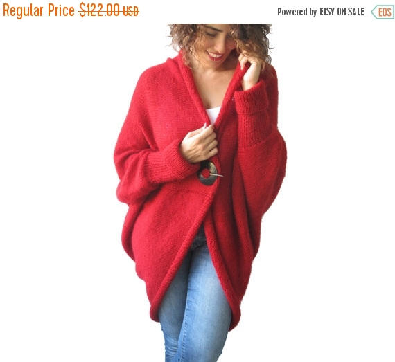 Mariage - WINTER SALE NEW! Plus Size Over Size Red Wool Overcoat - Poncho - Cardigan