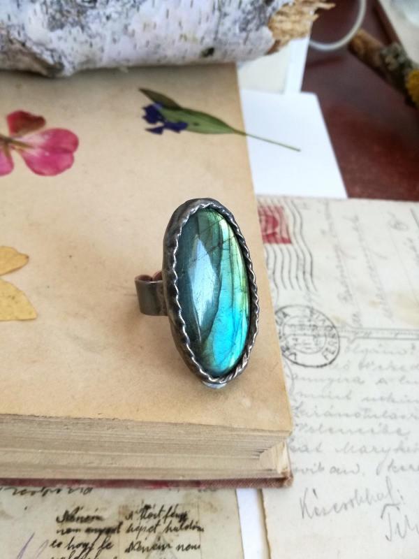 Wedding - Labradorite RING, Statement ring, One of a kind, copper ring, old silver , shine ring, healing ring, boho, good vibrations ring, big rings