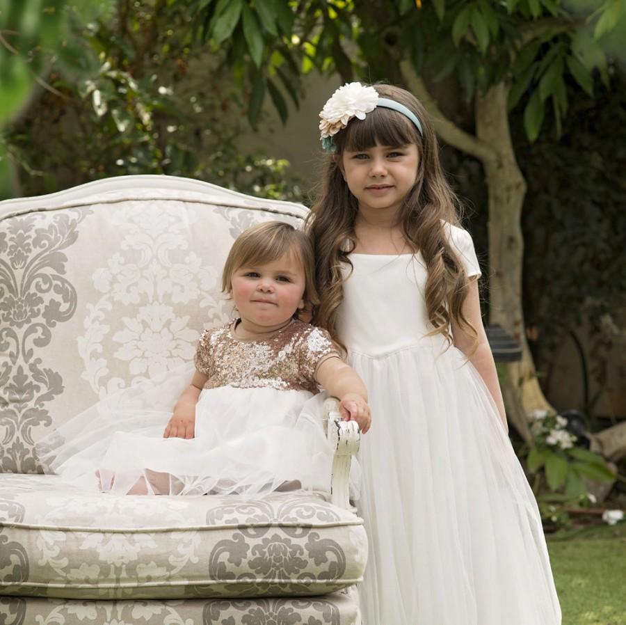 Mariage - Flower Girl Dress Sequin with Tulle Skirt -- The "Qeturah" in Pearl