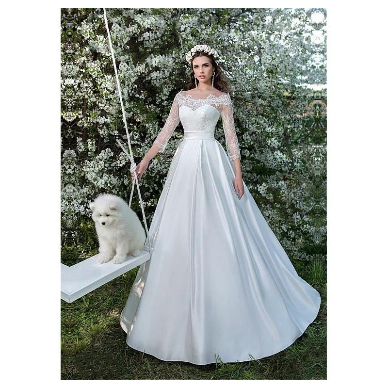 Hochzeit - Glamorous Satin Off-the-shoulder Neckline A-line Wedding Dress With Lace Appliques - overpinks.com