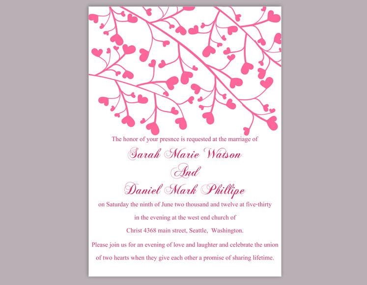 Hochzeit - Wedding Invitation Template Download Printable Wedding Invitation Editable Invitation Pink Wedding Invitation Heart Invitation Elegant DIY - $6.90 USD