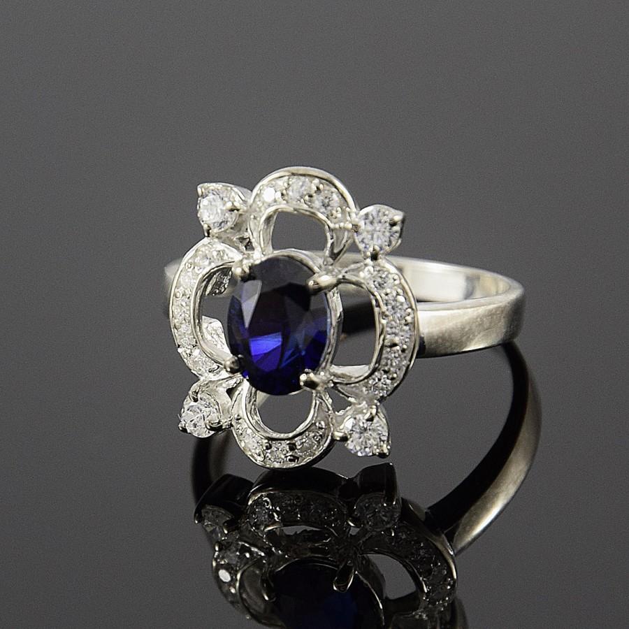 Hochzeit - Sapphire ring, Silver sapphire ring, Art deco ring, Annieversary ring, Geometric ring, Gemstone ring, Birthstone ring