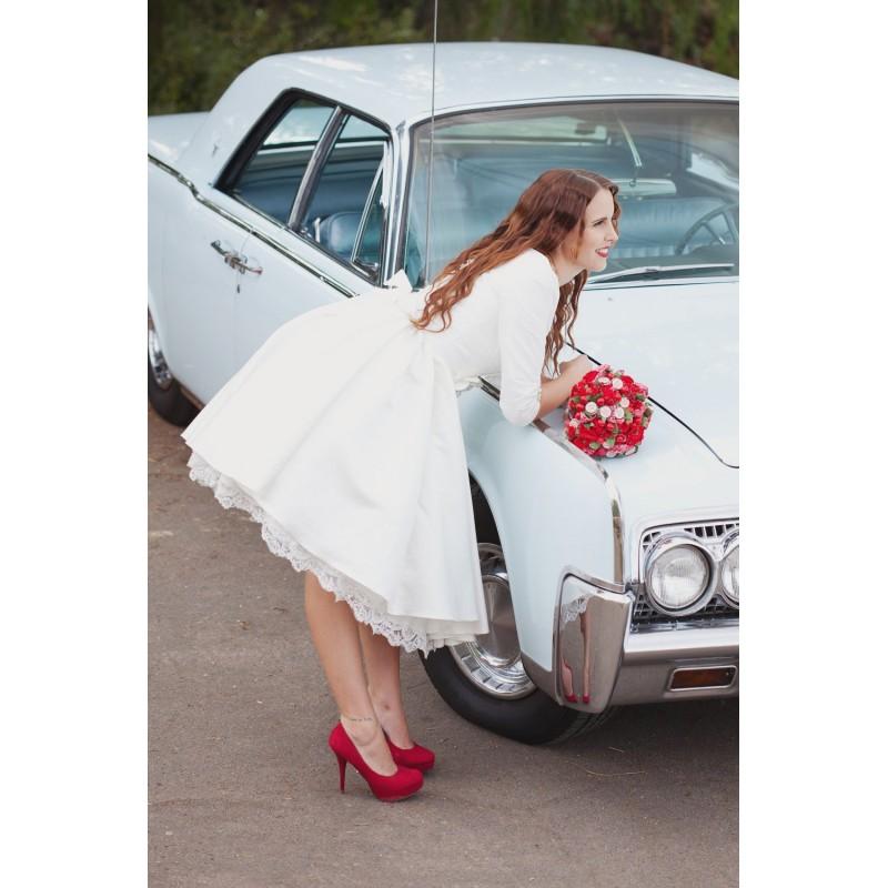 زفاف - Short Wedding Dress with Sleeves and Pockets - Janie Jones - Hand-made Beautiful Dresses