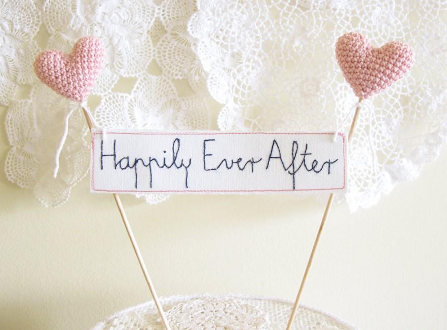 Hochzeit - Wedding Cake Topper, Happily Ever After, Cake Banner Sign, Pink Wedding Cake Decor