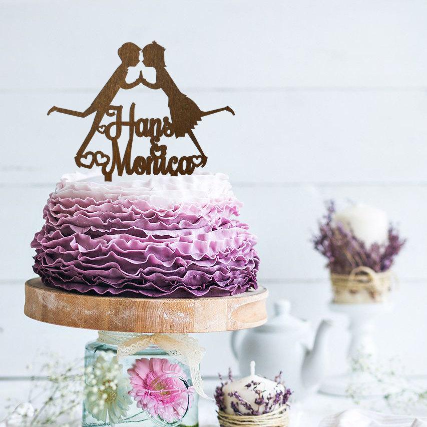Свадьба - Wedding Cake Topper Personalized Cake Topper Rustic Wedding Cake Topper Name Cake Topper Silhouette Gold Cake Topper Anniversary Party Decor