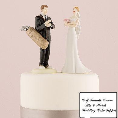 Wedding - Bride or Golf Fanatic Groom Wedding Cake Topper-Mix & Match Fun Couples Porcelain Hand Painted Individual Figurines Sold Separately