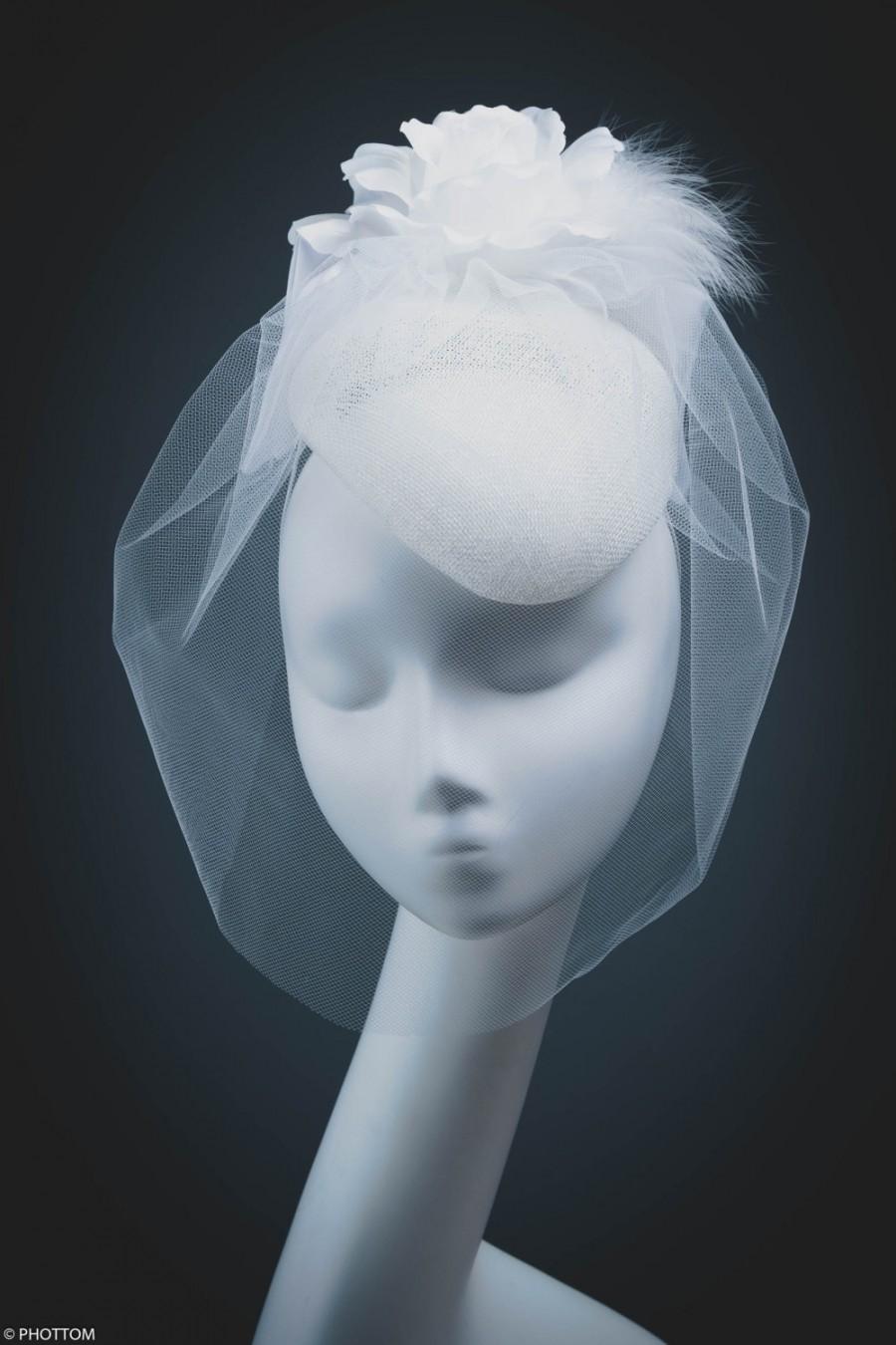 زفاف - Amanda, Bridal Fascinator, Veiled Bridal Headpiece, Bridal Accessory, Bridal Mini Hat, Wedding Hat