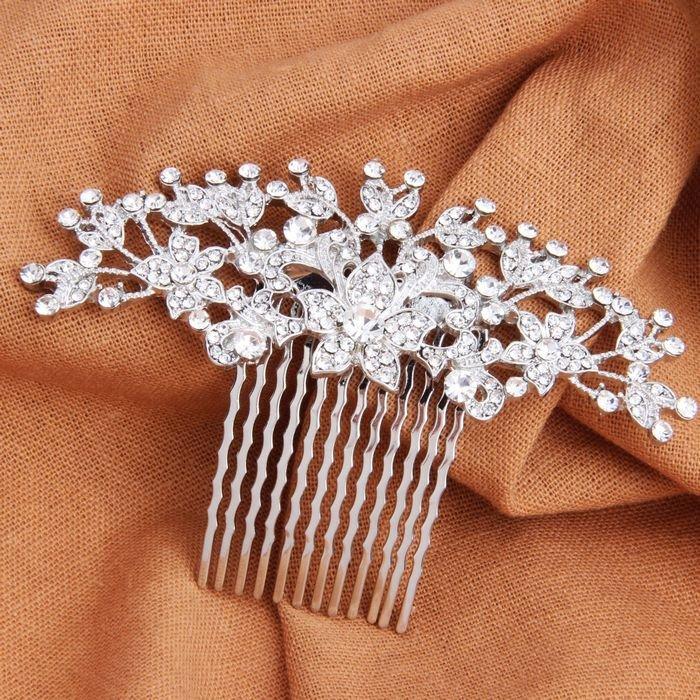 Hochzeit - Rhinestone Bridal Hair Comb Vintage Silver