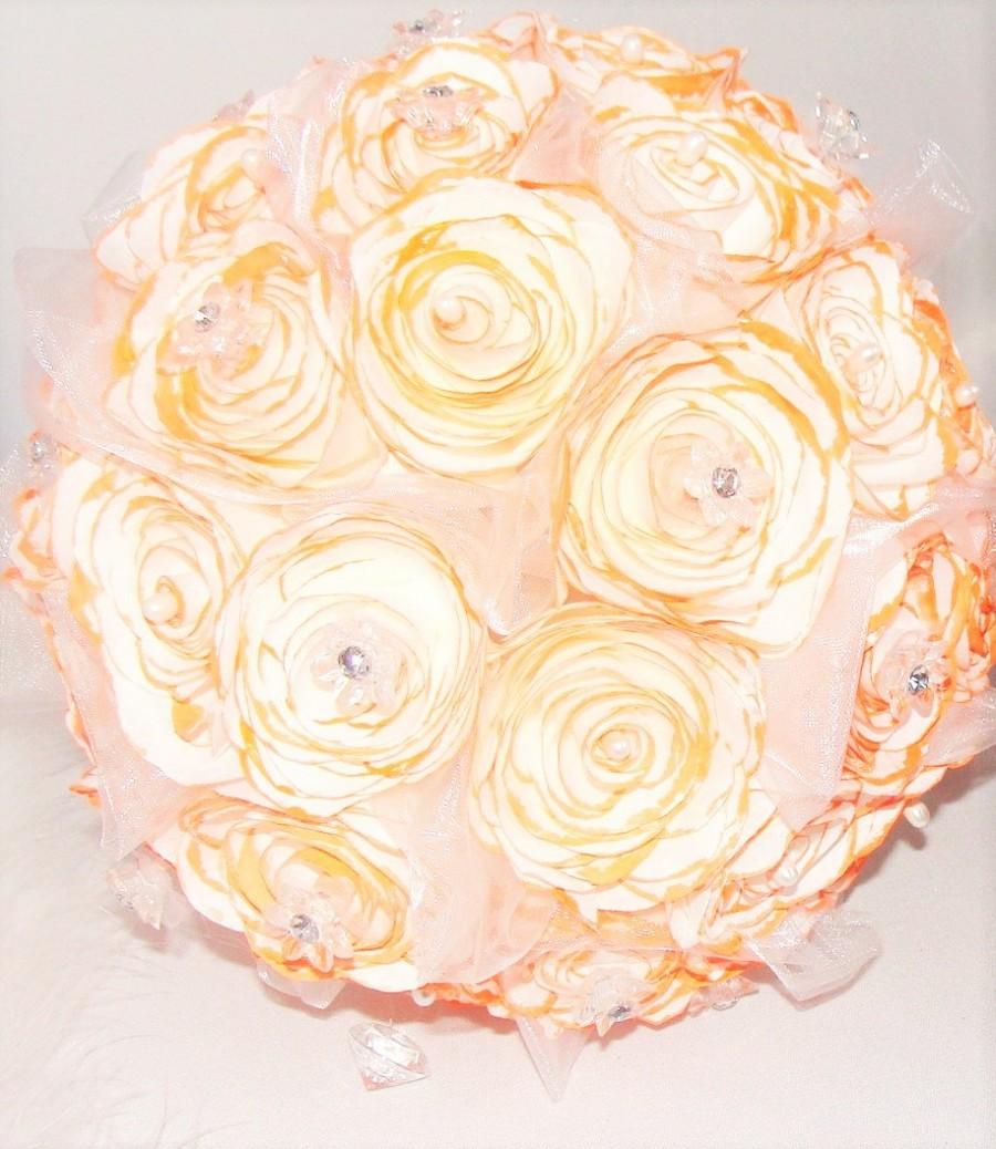 Hochzeit - Orange handmade paper bouquets - Alternative wedding bouquets - Fall wedding bouquets - Orange bridal bouquet - Paper bouquets