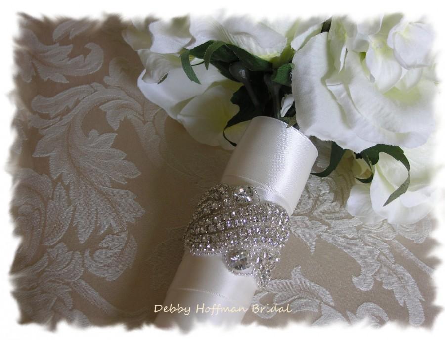 Hochzeit - Bridal Bouquet Wrap, Wedding Bouquet Wrap, Bouquet Wrap, Jeweled Bouquet Wrap, Crystal Beaded Bouquet Wrap, Ribbon Cuff Bracelet No. 1191BW