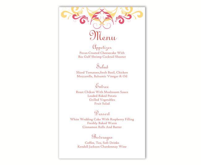 Wedding - Wedding Menu Template DIY Menu Card Template Editable Text Word File Instant Download Yellow Menu Pink Menu Template Printable Menu 4x7inch - $6.90 USD