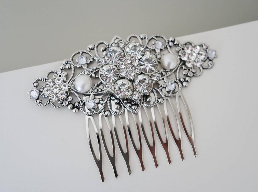 Ivory Swarovski Pearl Bridal Hair Comb Silver Rhinestone Bridal Hair