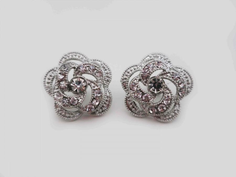 زفاف - Bridal Stud Earrings Flower Wedding Earrings Rhinestone Studs Bridal Crystal Earrings Wedding Jewelry for Bridesmaids Bridal Statement Rose - $26.00 USD