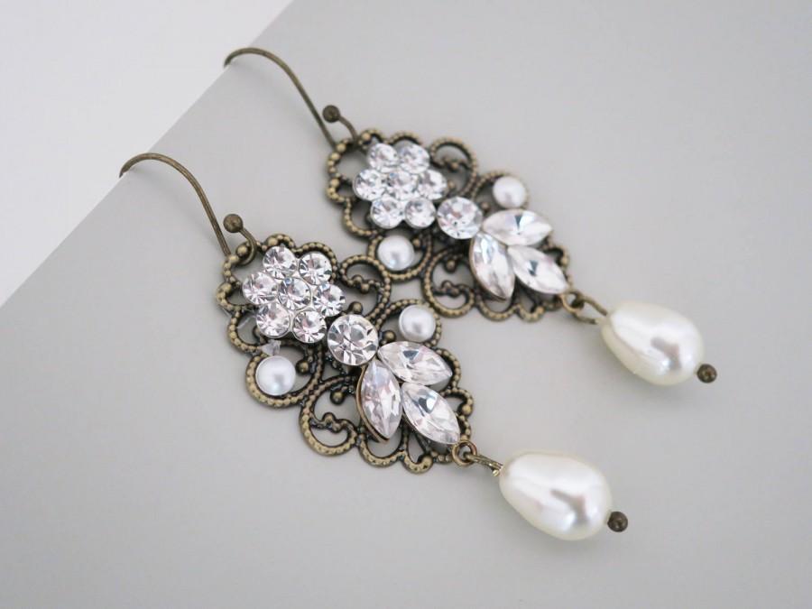 Hochzeit - Crystal Bridal Earrings Wedding Jewelry Statement Pearl and Crystal Earrings Bridal Jewellery Ivory Drop Swarovski Pearl Bridesmaid Earrings - $36.00 USD