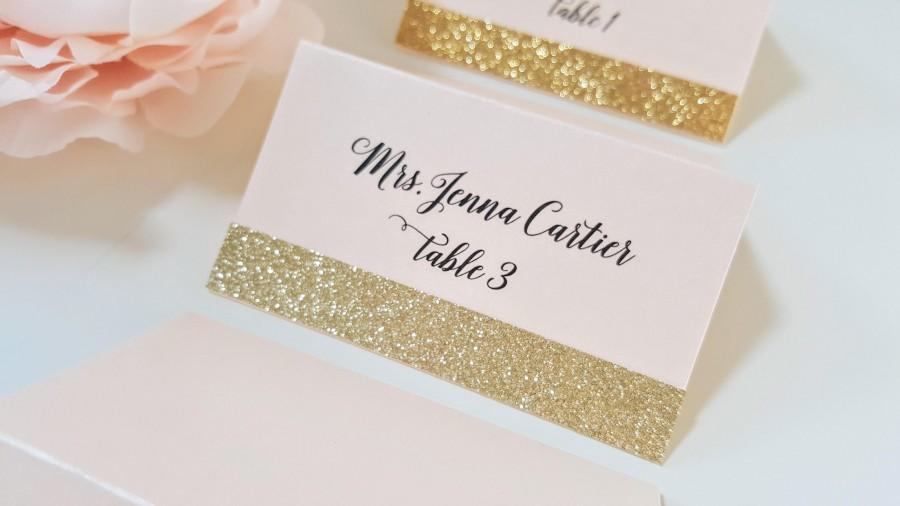 Personalised Glitter Gold Place Name Cards Light Gold Wedding Name Cards 72 