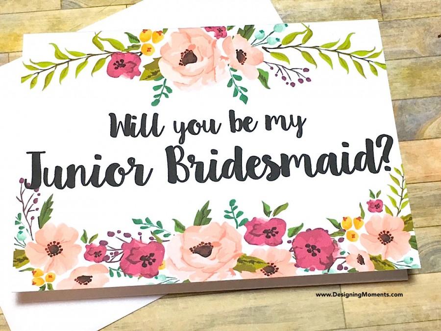 Свадьба - Will you be my Junior Bridesmaid Card - Floral Card for Wedding Party - Card for Jr Bridesmaid- Flower Girl - Bridesmaid - Maid of Honor