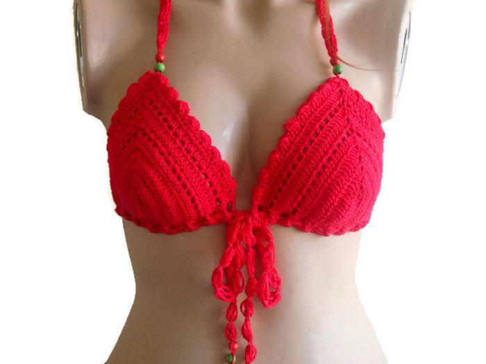 Mariage - crochet bikini top, brazilian bikini, crochet top, Red crochet bikini, cheeky bikini, bikini top, Knitted Bikini, Knitted bikini top