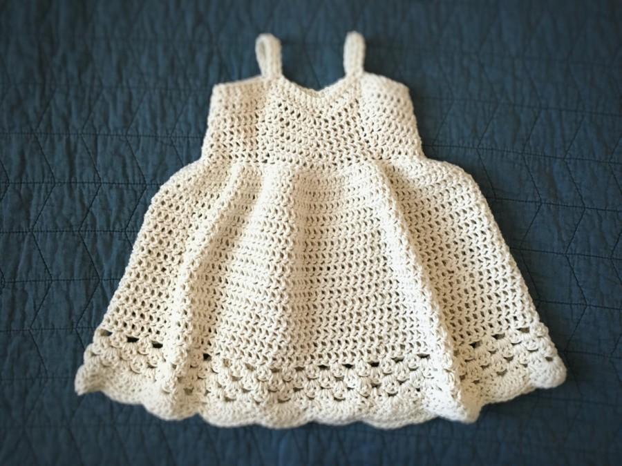 Hochzeit - Boho Flower Girl Dress Ivory Cream Off White Wedding Outfit in Toddler Sizes with hair clip Crocheted 100% Cotton Fairytale Couture Vintage