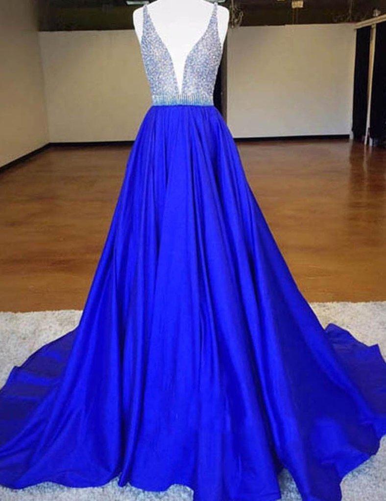 زفاف - royal blue Prom Dresses,A-line Prom Dress,beaded prom dress,long Prom Dress,charming Prom Dress,BD2798