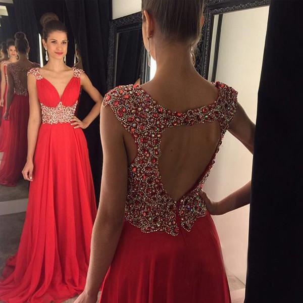 زفاف - Red Prom Dresses,Beading Prom Dress,Charming Prom dress,Backless Prom Dress,Evening Dress,BD398