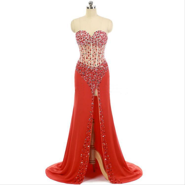 زفاف - Red Prom Dresses,Side slit Prom Dress,Sweetheart Prom dress,Charming Prom Dress,Evening Dress,BD402