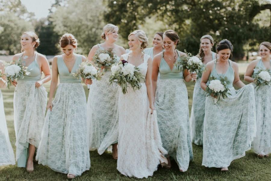 Wedding - Dusty Mint Vintage Style Lace or Chiffon Long Infinity Wrap Dress- Choose your Fabrics- Song of Sagebrush, Greyed Jade.