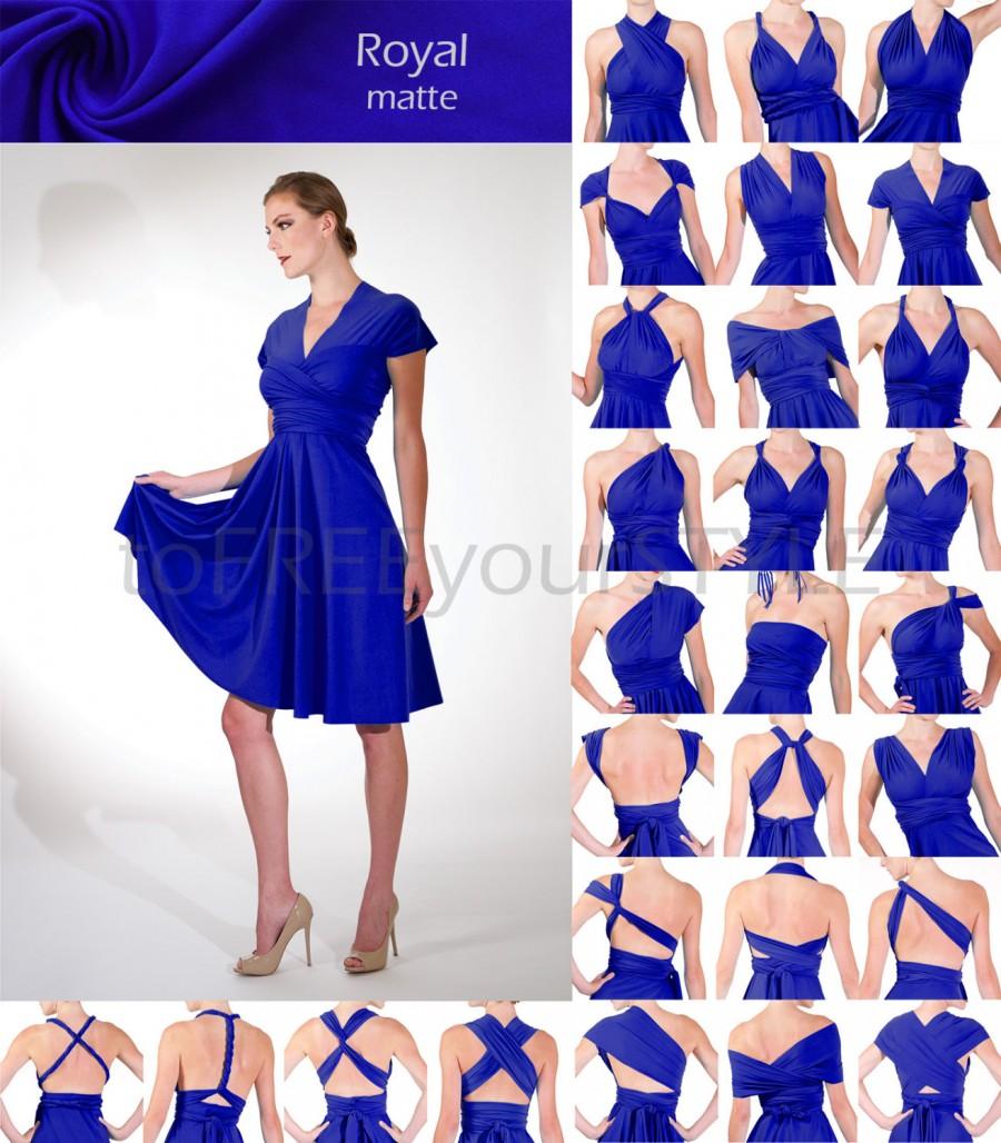 Mariage - Short convertible dress in ROYAL blue matte, FULL Free-Style Dress, bridesmaid dress, short infinity dress, knee length dress, wedding dress