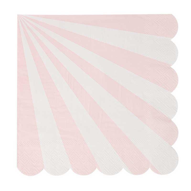 زفاف - Dusty Pink Napkin (20) 13 x 13" Large Napkin, Meri Meri Toot Sweet Light Pink & White Stripe Dinner Napkin